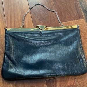 Vintage 70s black leather bag clutch